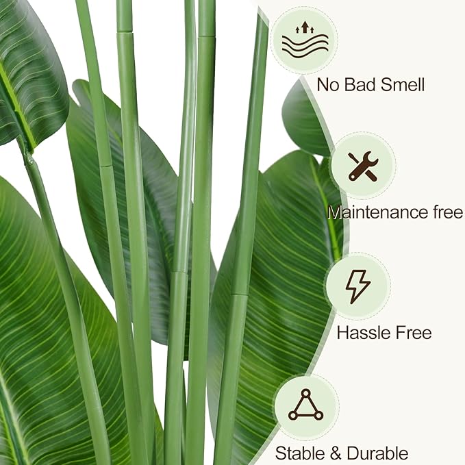 Lifelike Bird of Paradise Artificial Plant,6.6ft Faux Banana Leaf Tree with 15 Trunks - Perfect Indoor Silk Floor Plant for Home Decor in Living Room, Office, and Bedroom