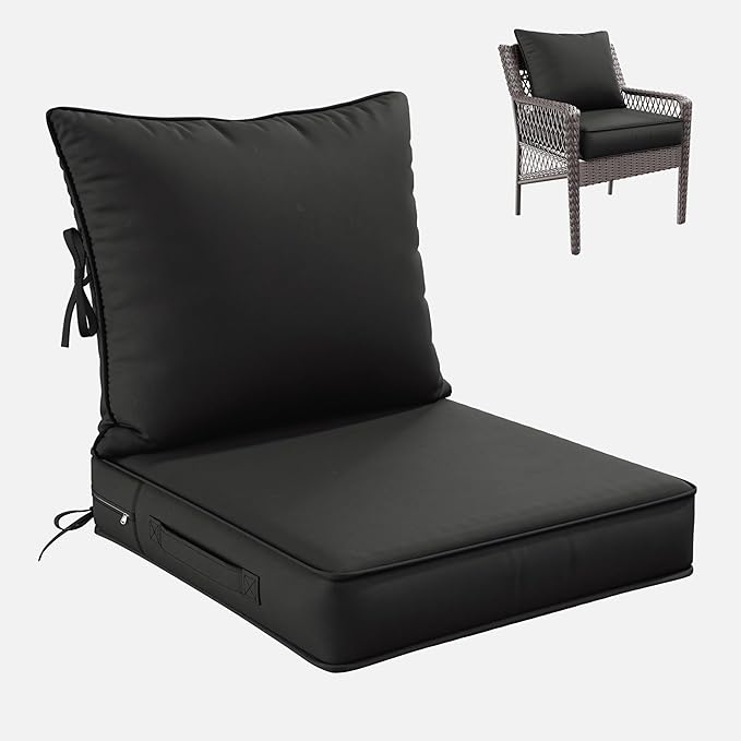 Premium Outdoor Seat Cushion Chair Cushions for Patio Furniture 22 L X 24 W X 4 H Waterproof & Fade Resistant Deep Seat and Backrest Cushion Set with Removable Covers for Chair, Sofa