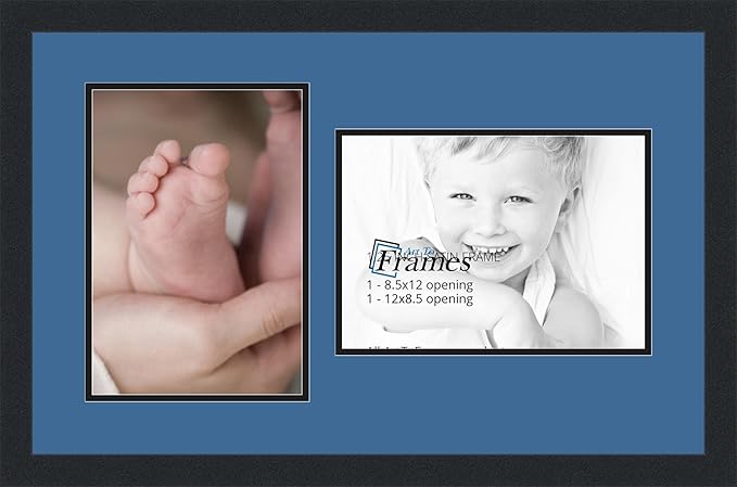 ArtToFrames Collage Photo Frame Double Mat with 2 - 8.5x12 Openings and Satin Black Frame