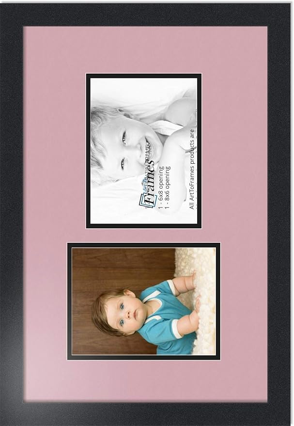 ArtToFrames Collage Photo Frame Double Mat with 2-6x8 Openings with Satin Black Frame and Seashell mat.