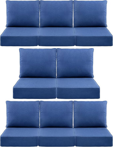 Luxury 6" Outdoor Cushions for Patio Furniture, 24x24x6 Thick Seat Cushion Set of 8, Fade Resistant Couch Chair Replacement Cushions High Density Deep Wicker Chair Cushion w/Removable Cover, Blue