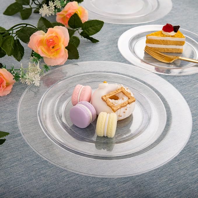 Liacere 120Pieces Clear Plastic Plates - Premium Clear Disposable Plates include 60Pieces 10.25inch Dinner Plates & 60Pieces 7.5inch Dessert Plates for Weddings & Parties