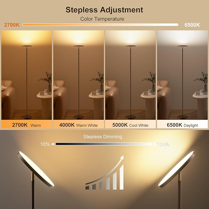 𝐑𝐆𝐁 Torchiere Floor Lamps for Living Room, 32W/3200LM Bright LED Standing Lamp with Remote, Modern Color Changing Tall Lamp with Stepless Dimming, 69" Corner Floor Lamp for Bedroom, Office
