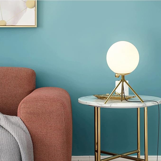 BOKT Mid Century Modern Table Lamp - Gold Glass Globe Desk Reading Lamp - Contemporary Minimalist Brushed Brass Bedside Desk Nightstand Industrial Vintage Bedside Table Light