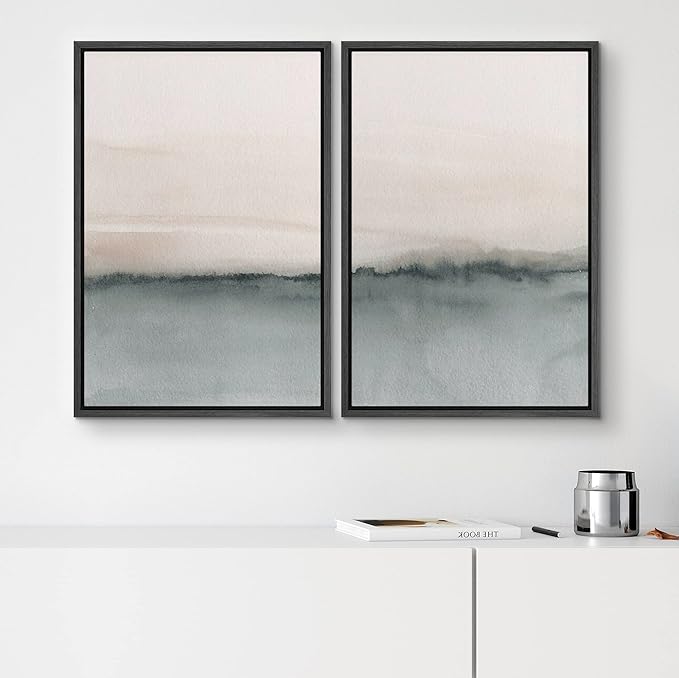 SIGNWIN Framed Canvas Print Wall Art Set Duotone Gray Pastel Landscape Abstract Shapes Illustration Modern Art Decorative Nordic Chic Relax/Zen for Living Room, Bedroom, Office - 24"x36"x2 Black