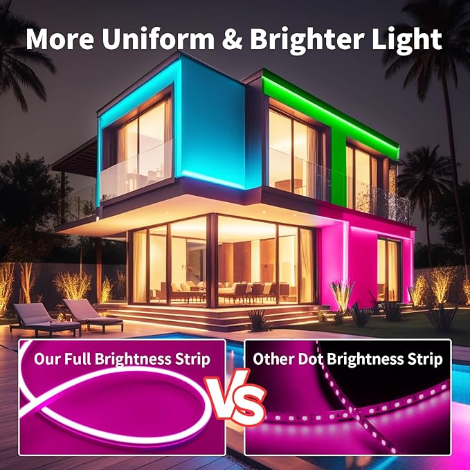 iNextStation 32.8FT RGB Neon LED Strip Lights, 24V Waterproof Silicone Rope Light, Music Sync, Color Changing, App & Remote Control, for Bedroom, Outdoor, Wall, Ceiling Decor