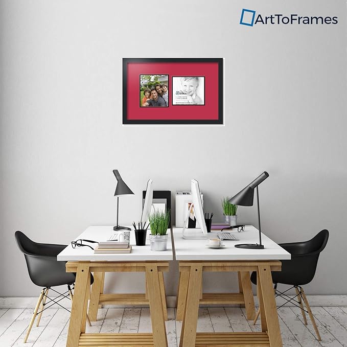 ArtToFrames Collage Photo Frame Double Mat with 2 - 7.5x8.5 Openings and Satin Black Frame