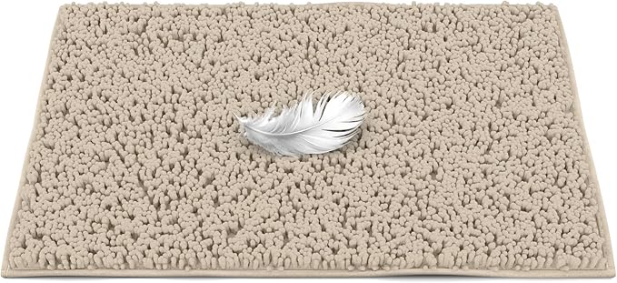 MAYSHINE Plush Shaggy Chenille Bath Mat | Extra Soft, Super Absorbent, Non-Slip Bathroom Rug | Fluffy Microfiber, Area Rug Sets for Bathroom Floor, Kitchen, Living Room | 39"x24" | Beige