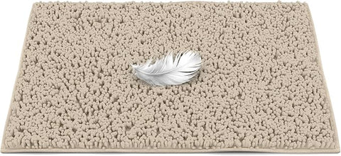 MAYSHINE Plush Shaggy Chenille Bath Mat | Extra Soft, Super Absorbent, Non-Slip Bathroom Rug | Fluffy Microfiber, Area Rug Sets for Bathroom Floor, Kitchen, Living Room | 39"x24" | Beige