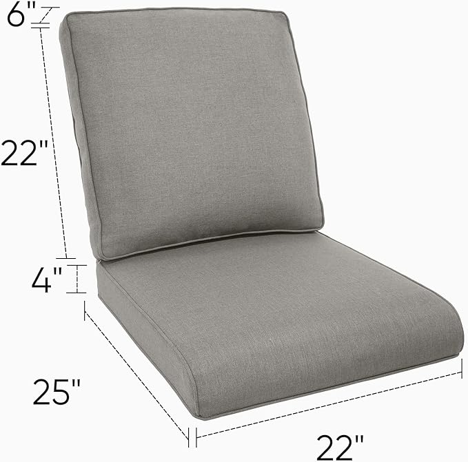 22x25/22x24 Outdoor Cushions for Patio Couch Chairs Set of 3 - High Back Comfy Outside Seat Cushions for Wicker Rattan Dining Rocker Glider Loveseat 3-Seater Sectional Sofa - Grey/Classic