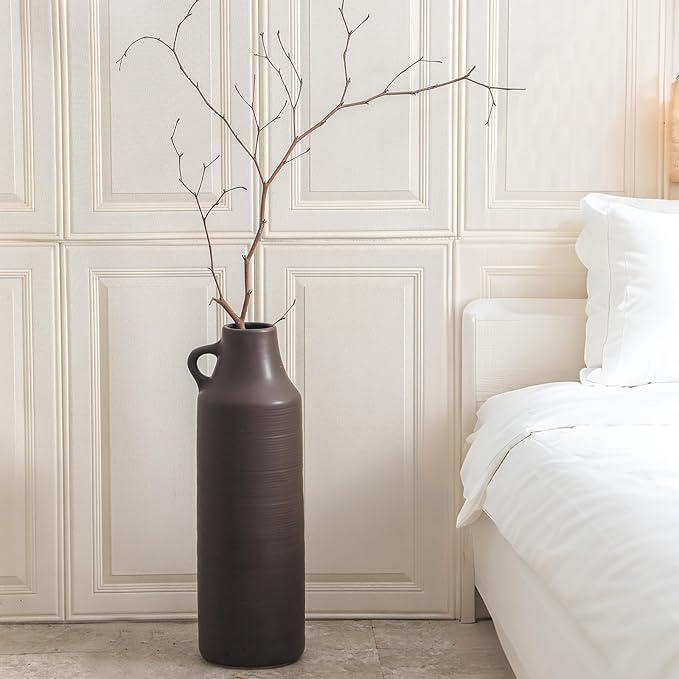 Mitt&Ditt Tall Floor Vase with Handles, 22.8 inch Large Flower Vases, Boho Decorative Pampas Grass Vases, Modern Ceramic Vase for Home Decor, Living Room, Table (Coffee)