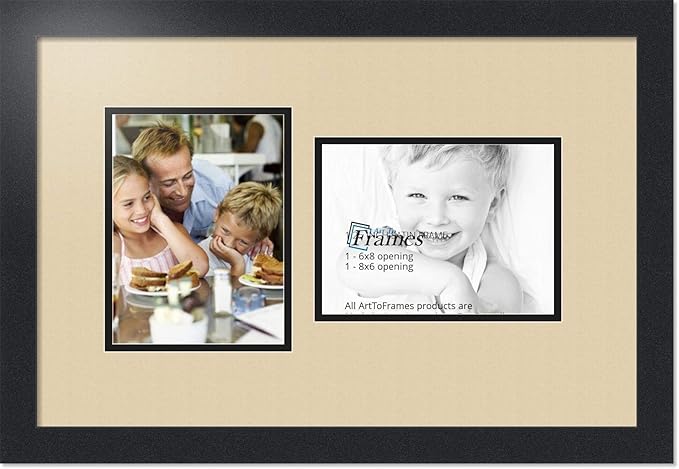 ArtToFrames Collage Photo Frame Double Mat with 2 - 6x8 Openings and Satin Black Frame