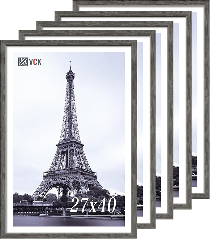 VCK 27x40 Poster Frame Set of 5, Gray Solid Wood Picture Frame, Exclusive Wood Grain, Wall Mounting Hanging