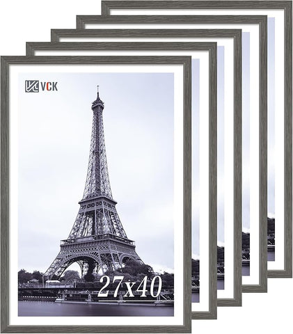 VCK 27x40 Poster Frame Set of 5, Gray Solid Wood Picture Frame, Exclusive Wood Grain, Wall Mounting Hanging