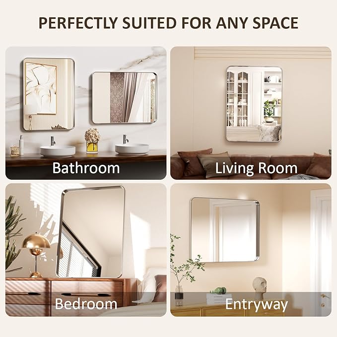 30×36 Silver Bathroom Vanity Mirror - Rectangle Mirror for Over Sink with Tempered Glass & Rounded Corners for Entryway, Restroom, Bedroom Horizontal/Vertical Wall-Mounted, Farmhouse Modern