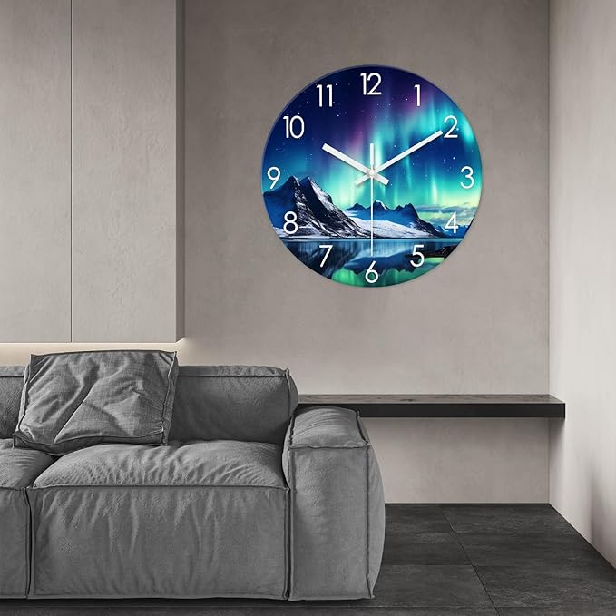 XNM Extra Large Wall Clocks for Living Room Decor 24 Inch Glass Teal Analog Clock Battery Operated Silent Wall Clock Modern