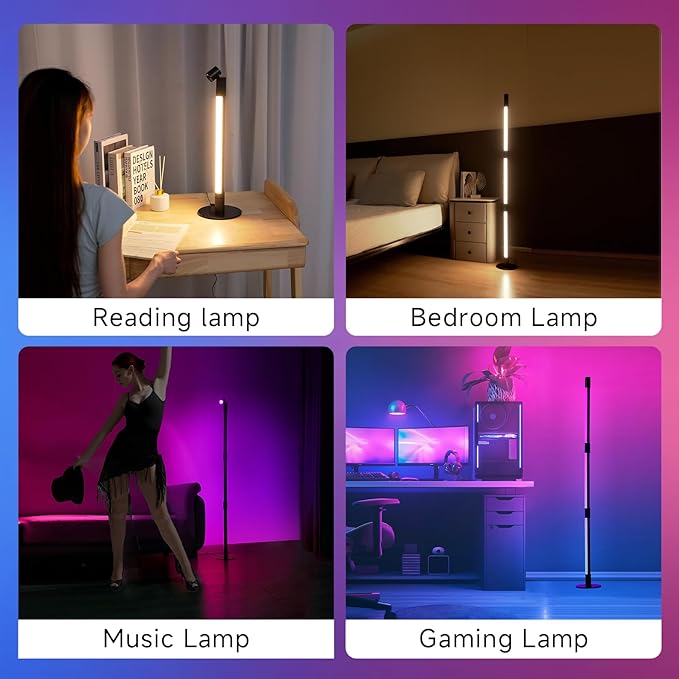 Corner Floor Lamp - 2 Pack Black RGB LED Floor Lamp with Music Sync and 16 Million DIY Colors, App & Remote Control, Color Changing Modern Smart Corner Lamp for Bedroom Living Room