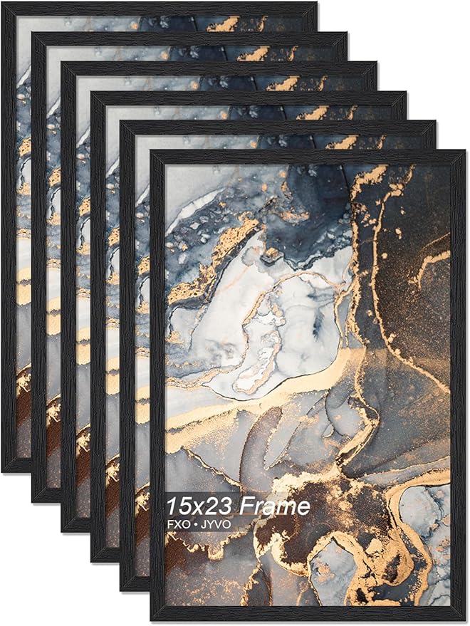 Engineered Wood 15x23 Picture Frame Set of 6, Black Frame for 15 x 23 Inch Picture Poster Photo, Light Weight 15 by 23 Frame with Wood-grain for Wall - 6 Pack/Black/15 x23