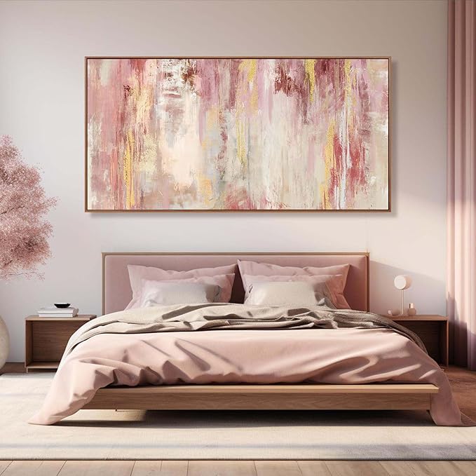 SOUGUAN Pink Wall Decor Contemporary Canvas Wall Art Abstract Wall Artwork 36"x70" Decorative Pictures for Dining Room Area Office Art