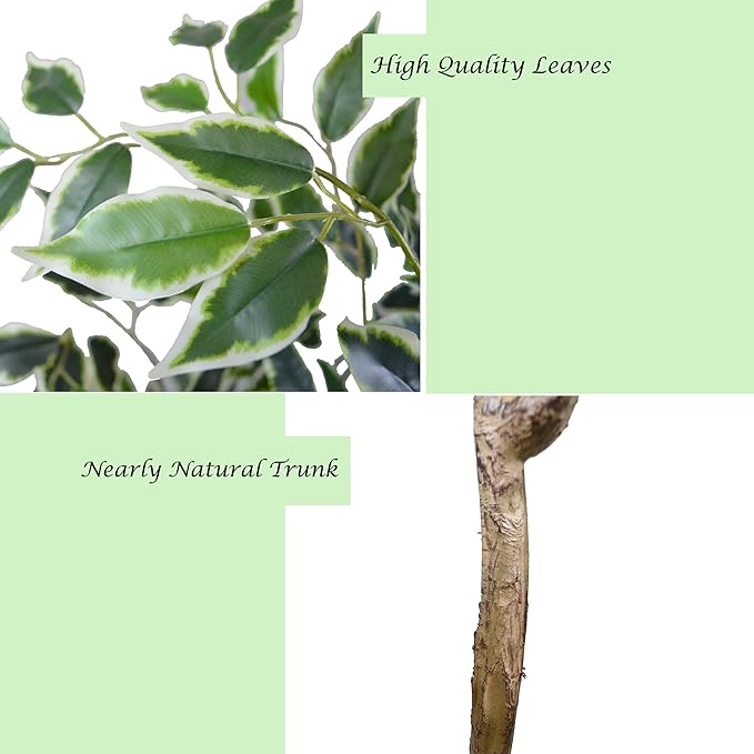 Artificial Ficus Plant 5ft, Fake Tree with Black Tall Planter, Faux Ficus Leaves Trees in Pot, Artificial Floor Plants for Home Living Room Office Bedroom Foyer Porch Decor Indoor