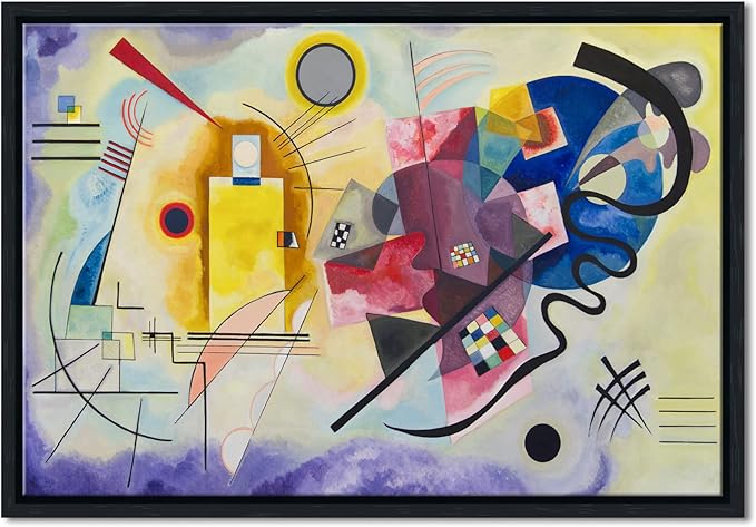 Wieco Art Framed Canvas Wall Art Yellow-Red-Blue, 1925 by Wassily Kandinsky Famous Classic Paintings Abstract Reproductions Canvas Wall Art for Home Decoration