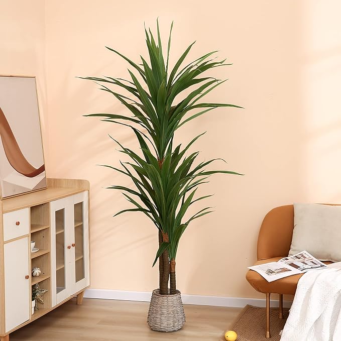 Dracaena Silk Plant Corn Stalk 6ft Tall Faux Plants Indoor Large Fake Plant Potted Yucca Tree Tropical Floor Plants Artificial Silk Palm Trees for Home Office Store Decor Housewarming Gift