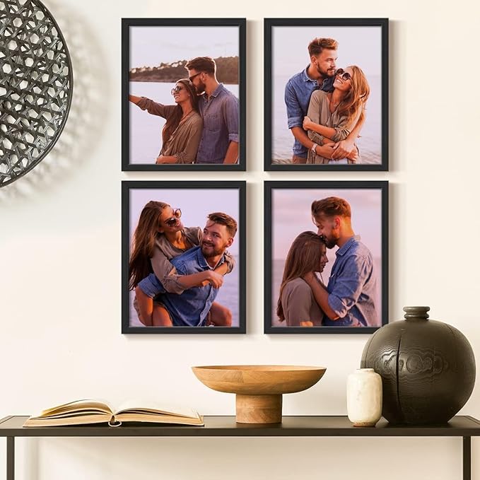Renditions Gallery Set of 4, 11X14 Custom Photo Prints with Real Wood Picture Frames. Create Personalized Photos with Peel & Stick Photo Frames. Black Frame