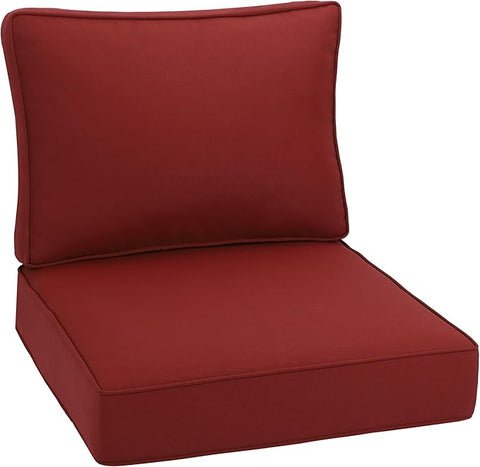 Outdoor Deep Seating Cushion Set, 24" x 24", Waterproof & Fade Resistant Patio Furniture Cushions with Handle, Deep Seat and Back Cushion for Chair and Sofa (1, Red)