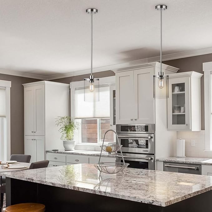 Bellevue Single Light 5.9" Wide Pendant Light, Brushed Nickel, Clear Glass Shade