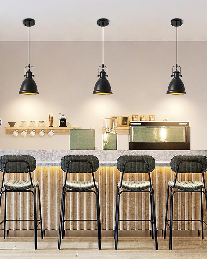 Black Pendant Lights Kitchen Island 3 Pack, Vintage Pendant Light, 6.5’’ Farmhouse Pendant Light Fixtures, Adjustable Height, Pendant Lighting for Dining Room, Living Room, Sink, Bar