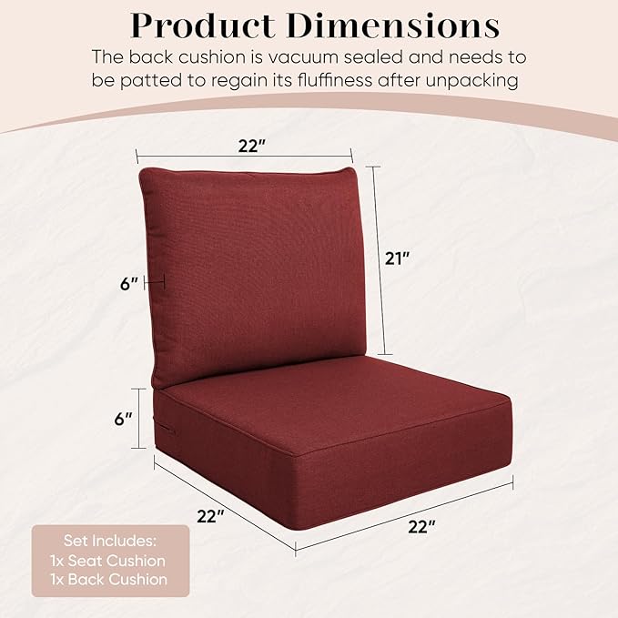 Luxury Outdoor Seat Cushion Set-22 x 22 x 6 Inch Outdoor Chair Cushions with Water Resistant & Removable Cover Outdoor Cushions for Patio Furniture Chair Sofa Couch-Beige