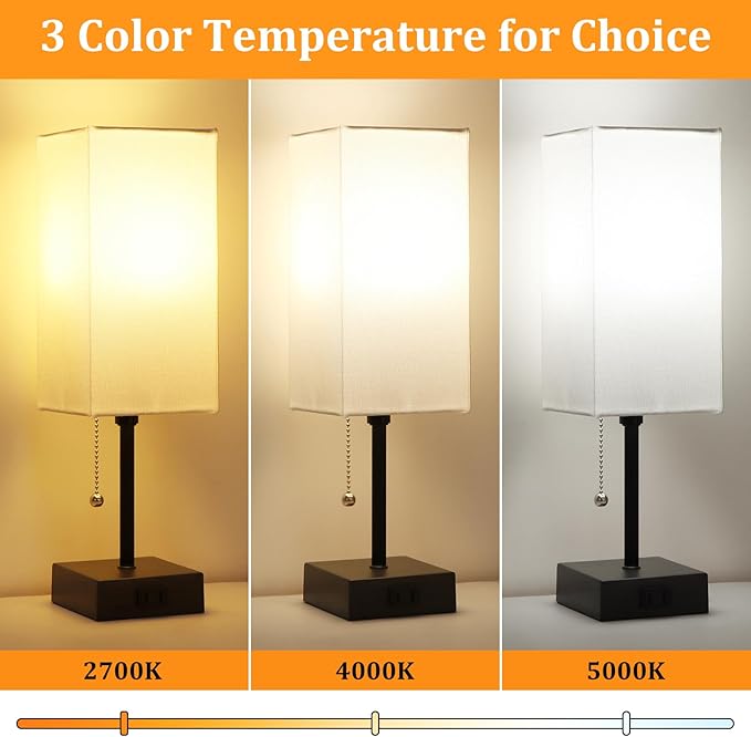 Dott Arts Table Lamp for Bedroom Set of 2,Minimalist Bedside Lamps with AC Outlets，Night Light 2700K 4000k 5000K Small Nightstand Lamps for Living Room Kids Room Office(Bulbs Included)