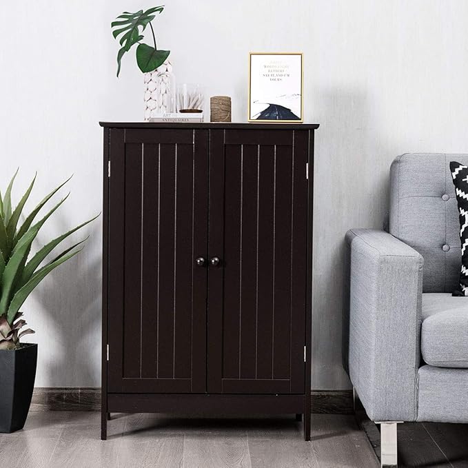 GLACER Bathroom Floor Cabinet, Wooden Storage Cabinet with Double Doors, Suitable for Bathroom, Living Room, Entryway, 23.5 x 14 x 34 inches (Brown)