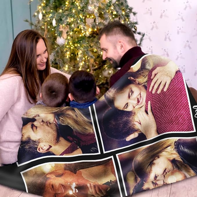 Custom Sherpa Fleece Blanket With Photos and Text - Soft Warm Fuzzy Personalized Couples Gift for Boyfriend Girlfriend - Customized Picture Blanket for Birthday Christmas - Ships Next Day