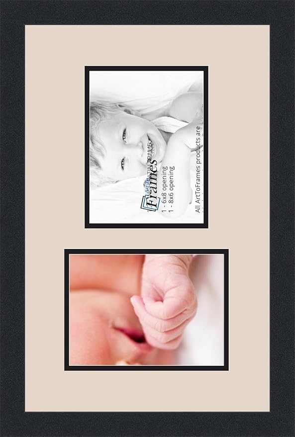 ArtToFrames Collage Photo Frame Double Mat with 2 - 6x8 Openings and Satin Black Frame