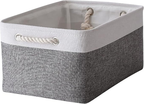 TheWarmHome Organization and Storage Basket for Organizing- 16x12x8 inch 1 Pack Fabric Storage Cubes, Collapsible Storage Bins for Shelves Organizer Gift Closet Cloth Toy (White & Grey)