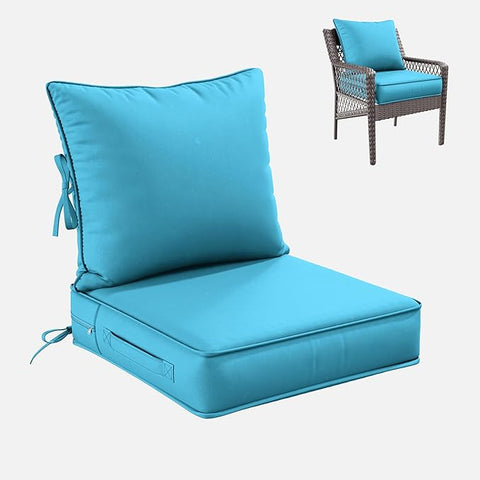 Premium Outdoor Seat Cushion Chair Cushions for Patio Furniture 19 L X 19 W X 4 H Waterproof & Fade Resistant Deep Seat and Backrest Cushion Set with Removable Covers for Chair, Sofa