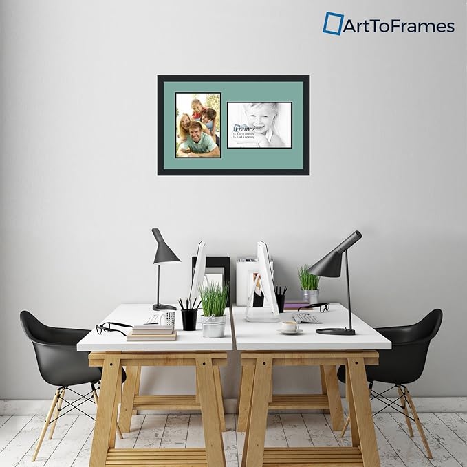 ArtToFrames Collage Photo Frame Double Mat with 2 - 8.5x12 Openings and Satin Black Frame