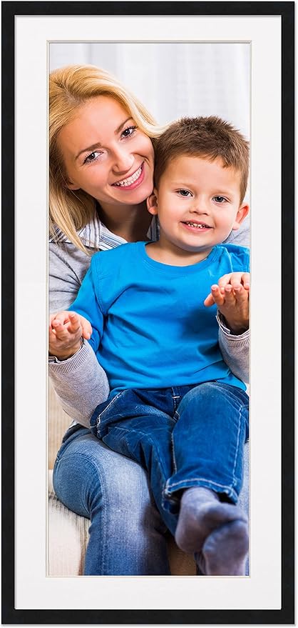 13.5x40 Frame with Mat - Black 16x43 Frame Wood Made to Display Print or Poster Measuring 13.5 x 40 Inches with White Photo Mat