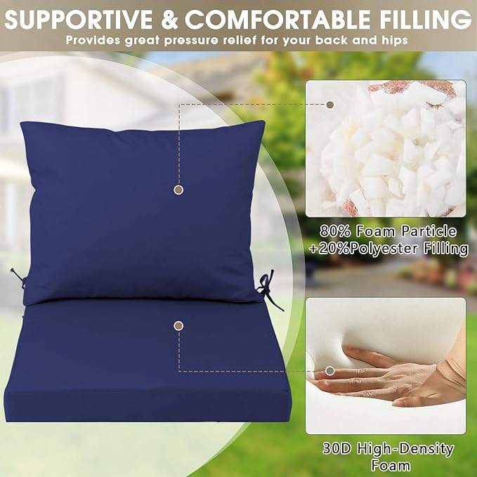 Outdoor Seat Cushion Set 19 x 19 In, Water-Resistant & Fade-Resistan, Patio Furniture Cushions with Removable Cover Deep Seat & Back Cushion with Handle and Adjustable Straps for Chair Sofa,4PC