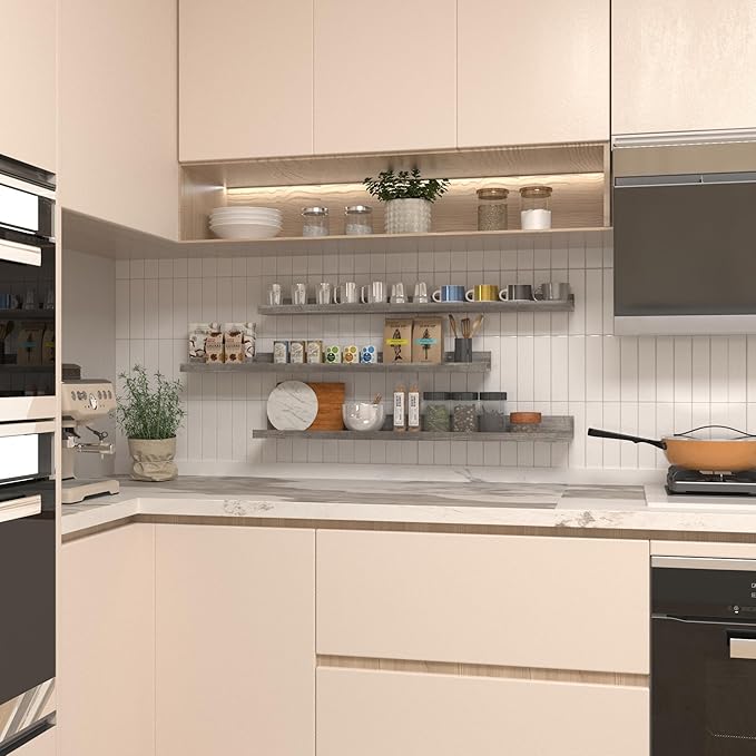 Giftgarden 36 Inch Grey Floating Shelves for Wall Mount, Gray Wood Wall Shelf Ledge for Bathroom Bedroom Living Room Kitchen Storage, Set of 3 Different Sizes