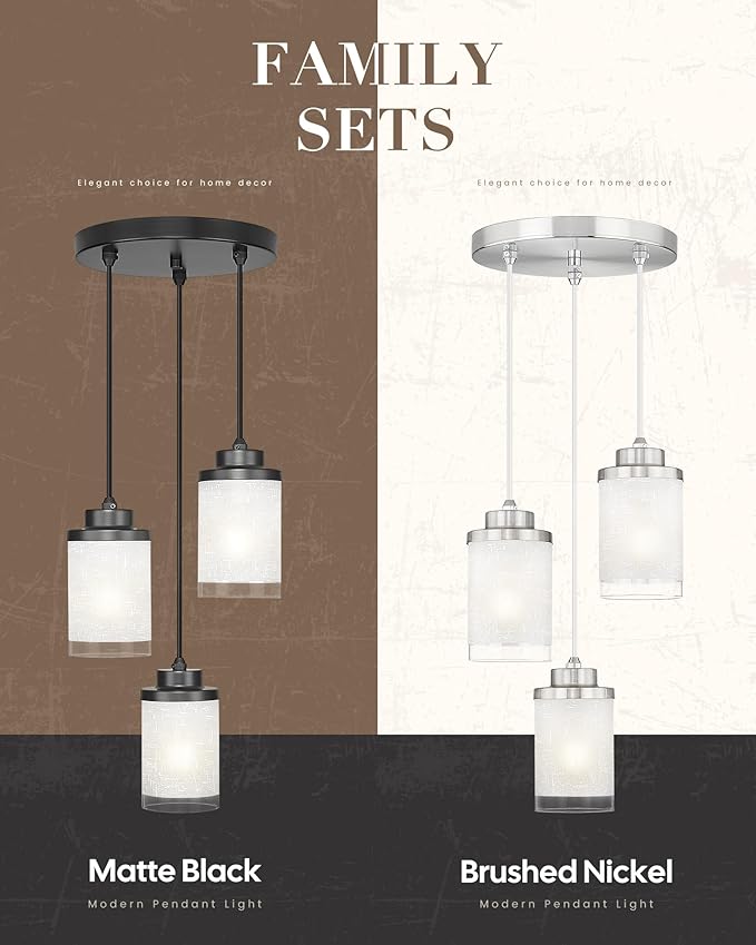 TENGXIN 3-Lights Modern Pendant Light with Glass Shade Matte Black Pendant Lighting Adjustable Industrial Retro Style Hanging Light Fixture for Kitchen, Farmhouse