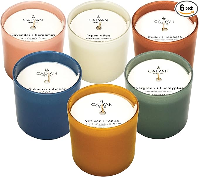Calyan Wax Co. Scented Candle Gift Set, The Dignity Series Set of 6 Aromatherapy Soy Candles, Non Toxic & Vegan Soy Wax, Glass Jar Candles, 35 Hour Burn Time, 7oz Each