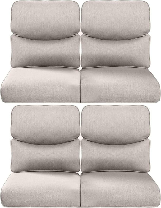 22x25/22x24 Outdoor Chair Cushions Set of 4 - Heavy Duty High Back Replacement Zippered Cushion for Patio Furniture Set Dining Gliding Rocking Chairs Loveseat L-Shape Sofa - Beige/Smile