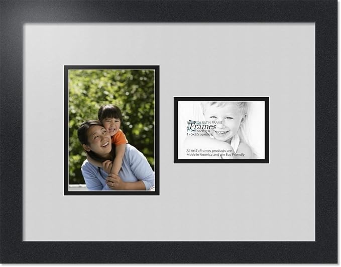 ArtToFrames Collage Photo Frame Double Mat with 1 - 3.5x5^ 5x7 Openings and Satin Black Frame