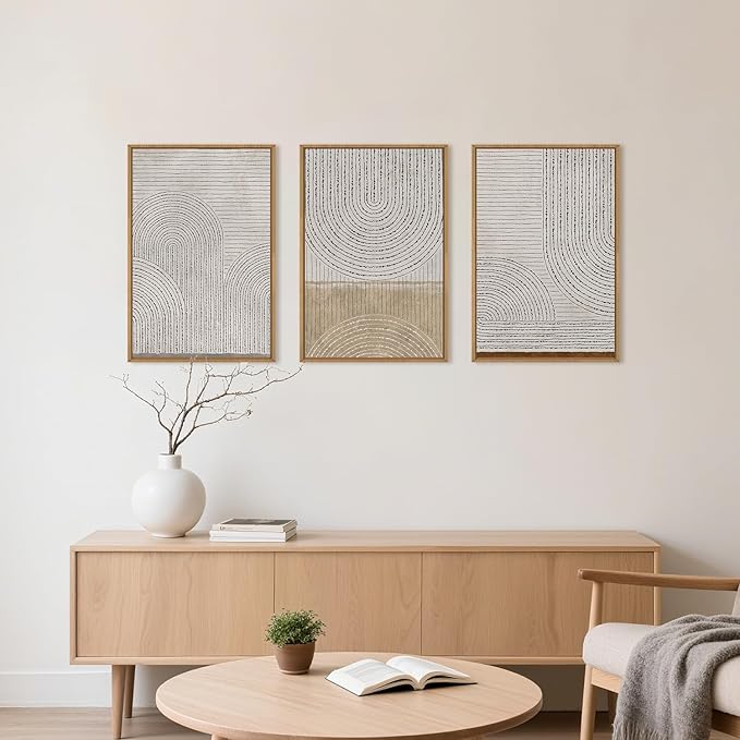 Large Modern Abstract Arch Framed Canvas Wall Art,Neutral Spiral Circles Wall Decor,Boho Beige Geometric Artwork,Mid Century Minimalist Art Print for Living Room,Bedroom,Office-24 x36 x3