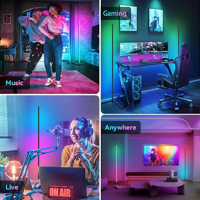 Corner Lamp, LED Corner Floor Lamp, Ambient Lighting Smart Lights with APP and Remote Control, 20 Million Colors & 800+ Modes, Music Sync Led Lights for Bedrooms, Living Rooms and Gaming Rooms