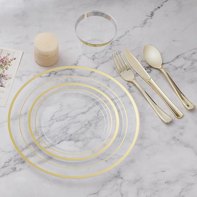 100PCS Clear Plastic Plate, Disposable Party Plates with 50 Dinner and 50 Dessert Plates, Plastic Plate for Party, Wedding and Birthday