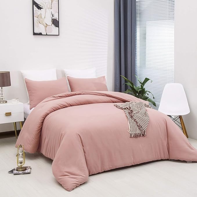 CLOTHKNOW Pink California King Comforter Set 3Pcs Mauve Blush Bedding Comforter Sets Soft All Season Dusty Rose Comforter with 2 x Pillow Cases