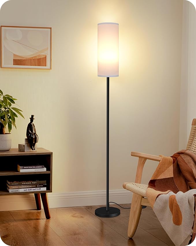Dimmable Floor Lamp for Living Room with Remote and Foot Switch, Corner Floor Lamp, Modern Standing Tall Lamp, 10W 900LM LED Bulb Included, 3000K-6500K, Linen Shade, Weighted, FCC Listed CW06LD05W1